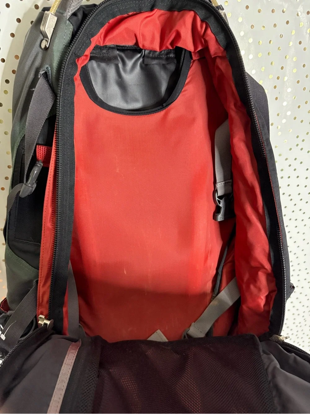 The North Face Black and Gray Men's Backpack with Red Accents